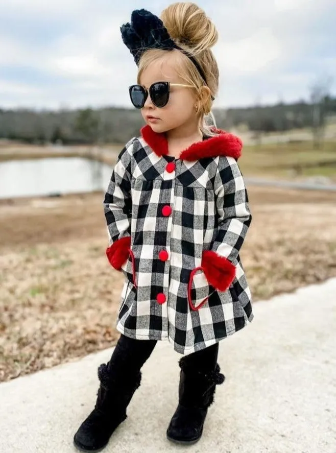 Girls Cozy Love Plaid Coat with Faux Fur Cuffs