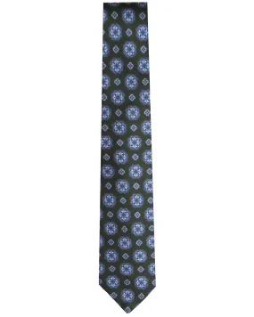 Green and Navy Medallion Silk Tie