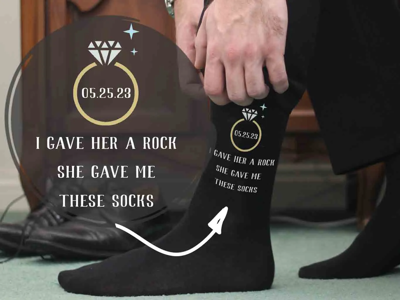 Groom's Personalized Wedding Day Socks with Humorous Design