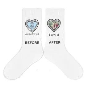 Heart Photo Socks: Customize Your Text and Image in Heart-Shaped Frames on Socks