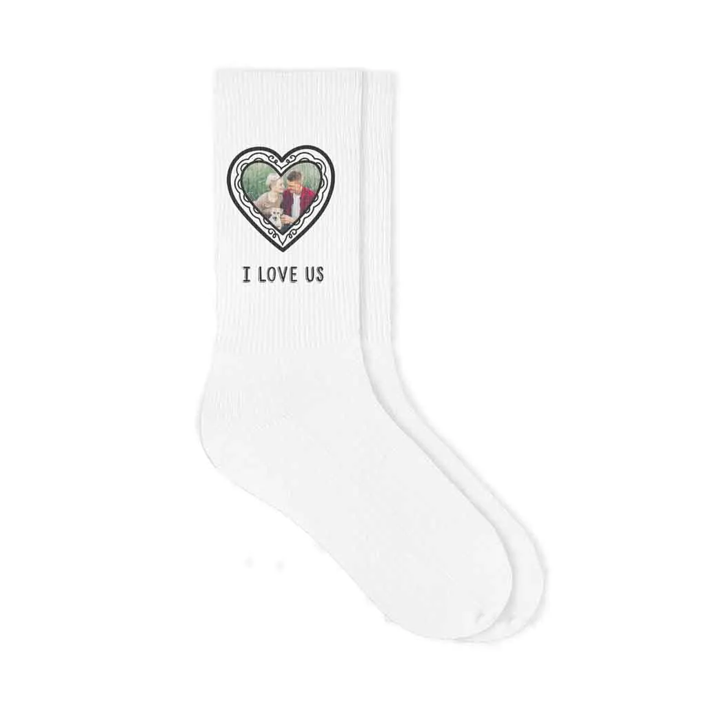 Heart Photo Socks: Customize Your Text and Image in Heart-Shaped Frames on Socks