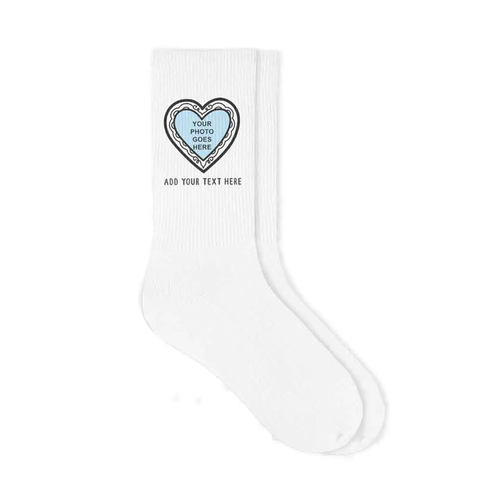 Heart Photo Socks: Customize Your Text and Image in Heart-Shaped Frames on Socks