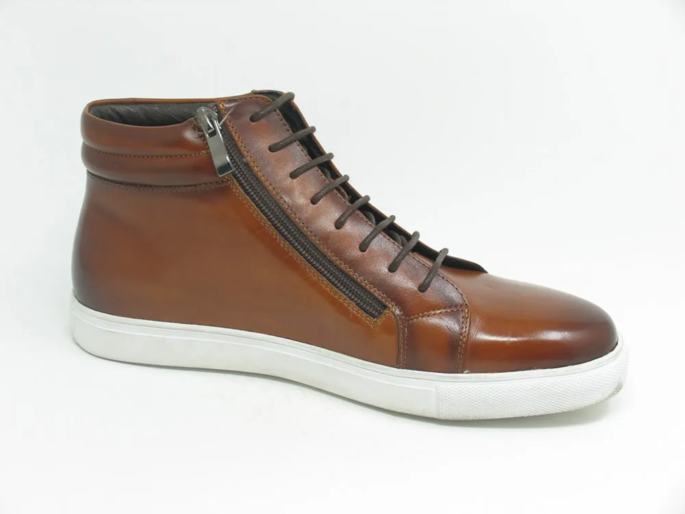 High Top Side Zipper Leather Sneaker