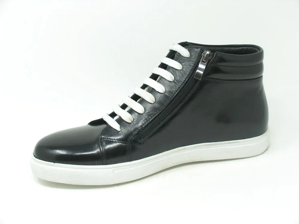 High Top Side Zipper Leather Sneaker