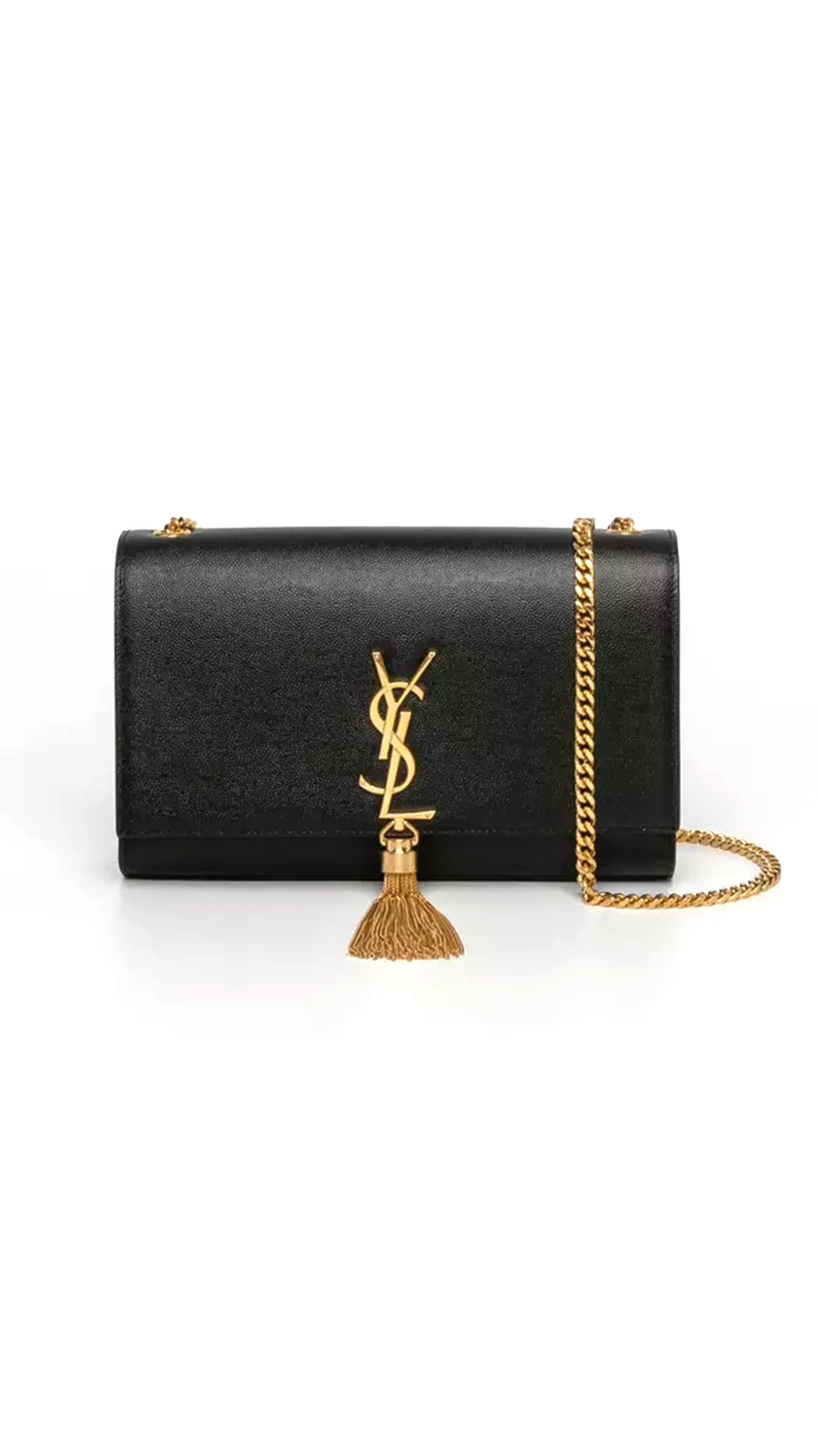 Kate Medium Tassel Bag in Grain de Poudre Embossed Leather - Black