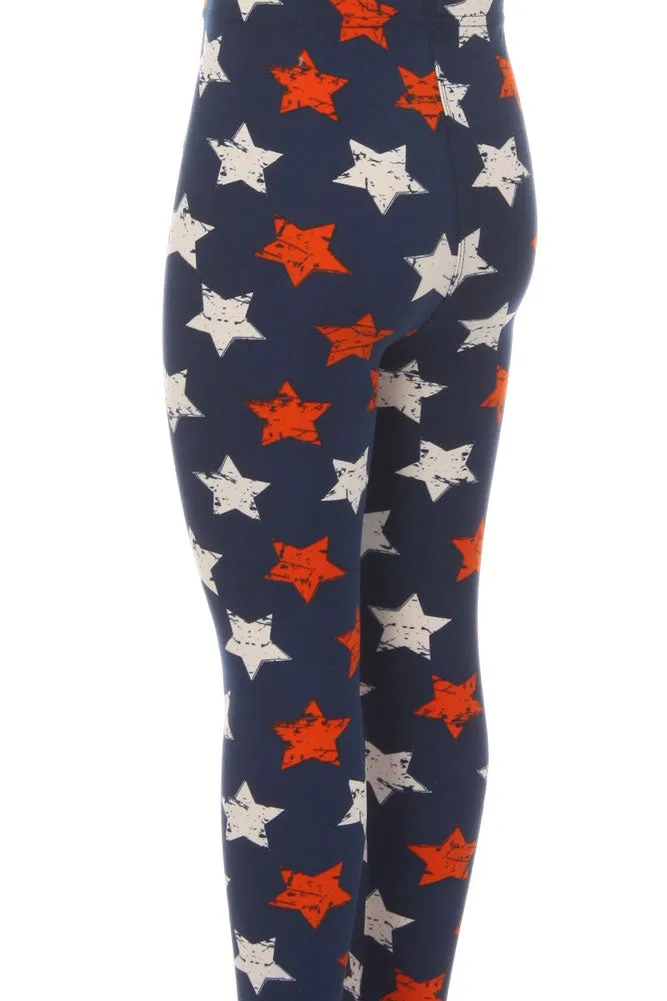 Kid's 4th of July Stars Distressed Pattern Printed Leggings