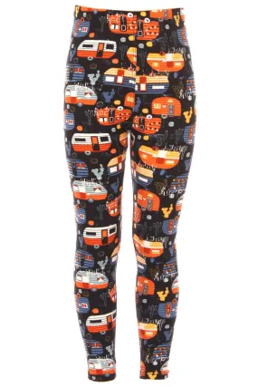 Kid's Colorful Camper Van Camping Pattern Printed Leggings