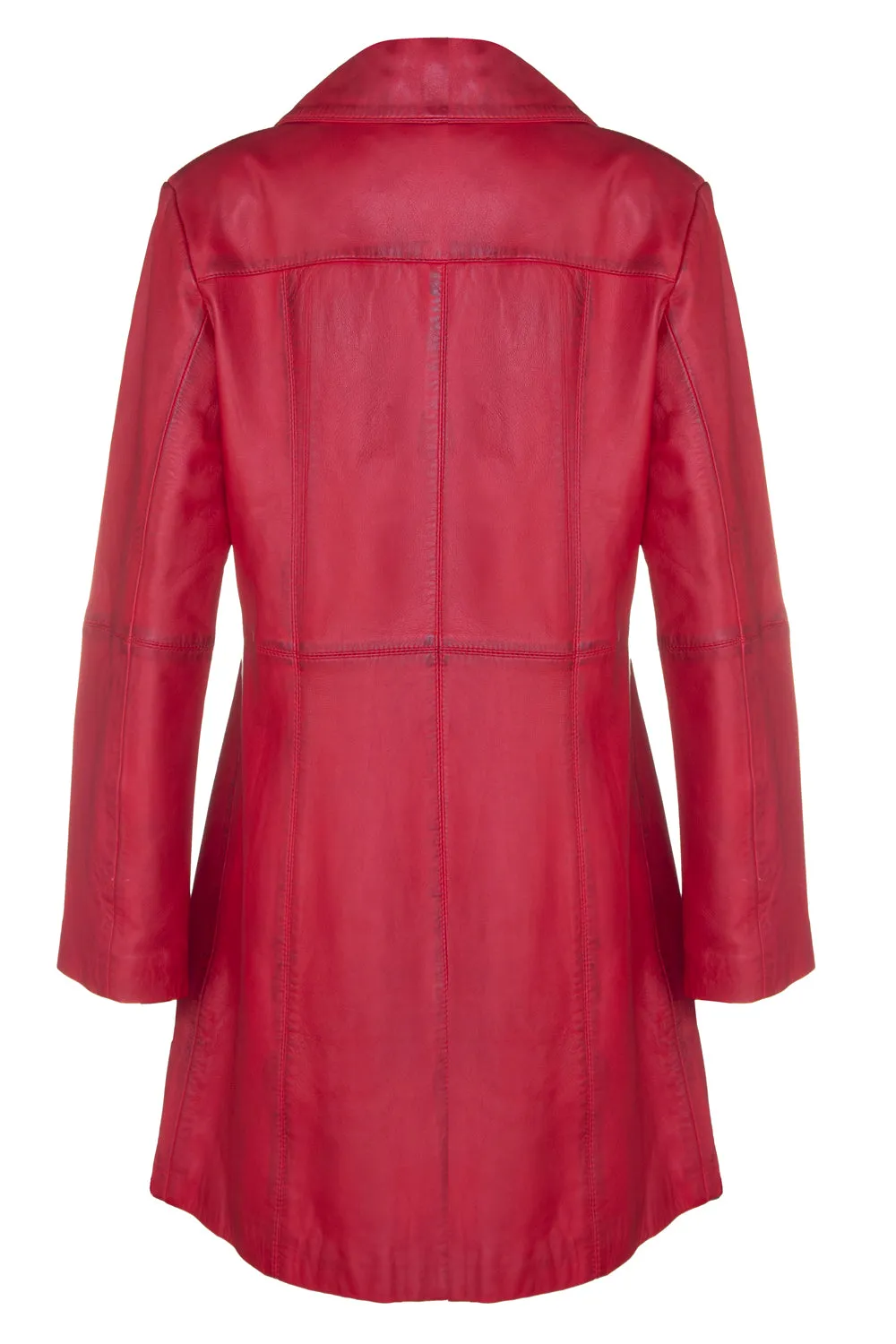 LADIES Red  LEATHER COAT CLASSIC 3/4 KNEE-LENGTH