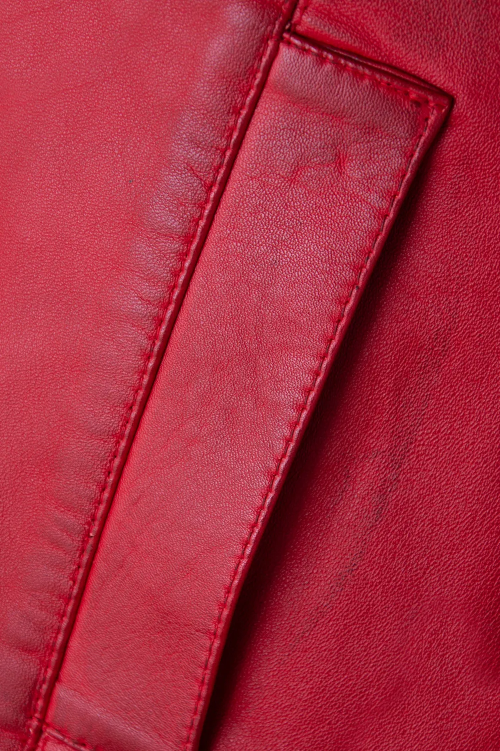 LADIES Red  LEATHER COAT CLASSIC 3/4 KNEE-LENGTH