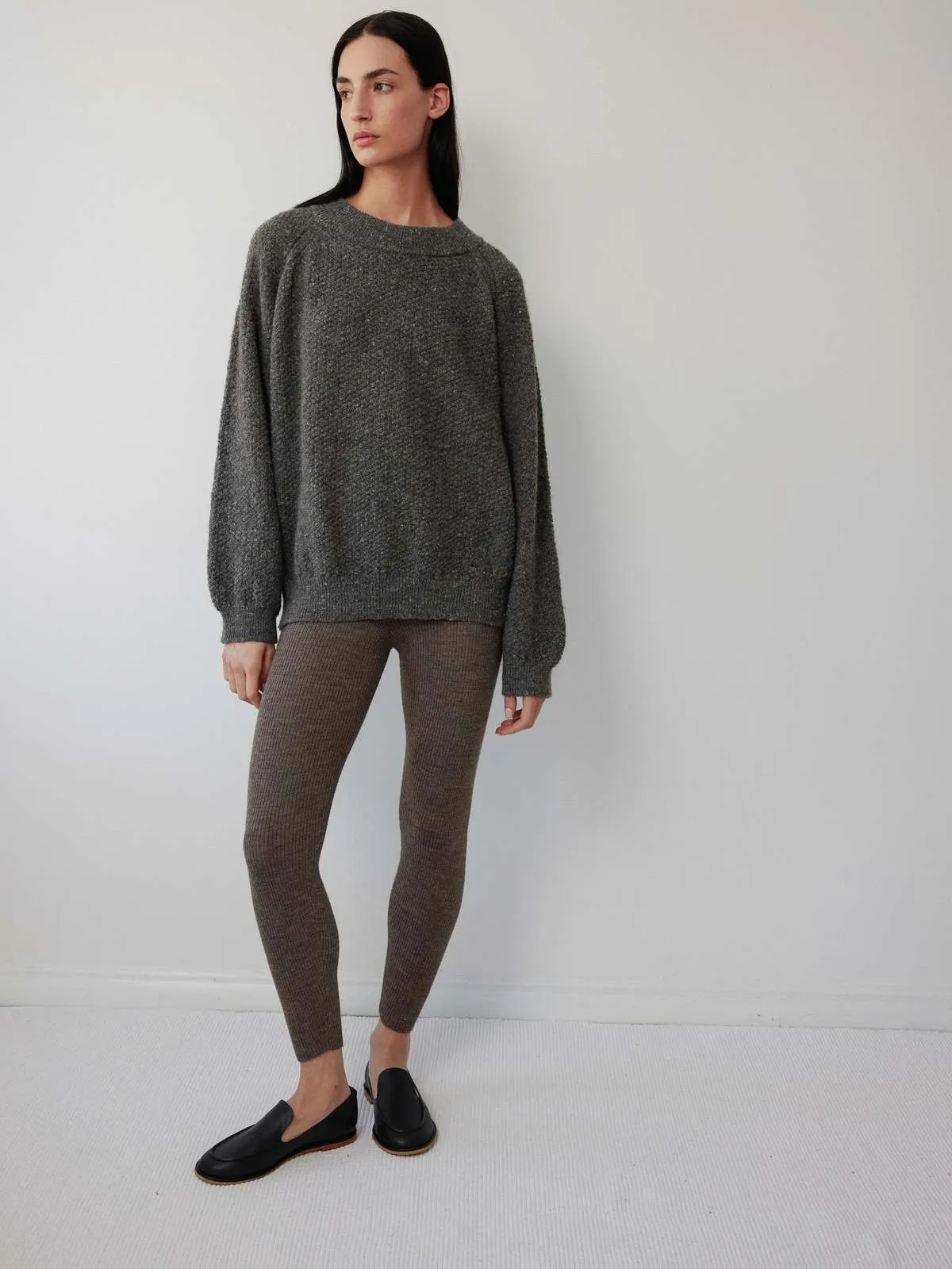 Layering Rib Leggings - Heathered Brown