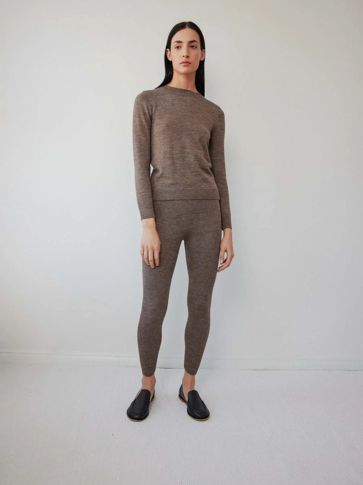 Layering Rib Leggings - Heathered Brown