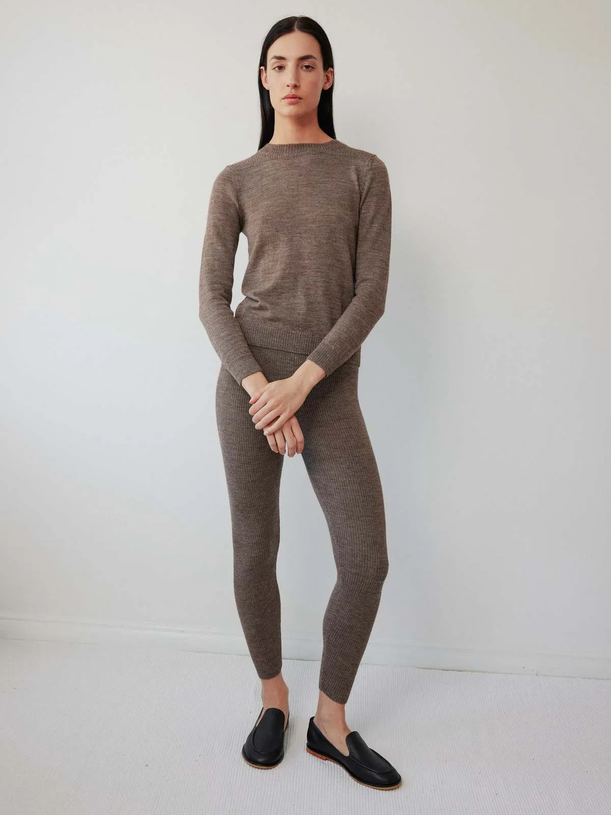 Layering Rib Leggings - Heathered Brown