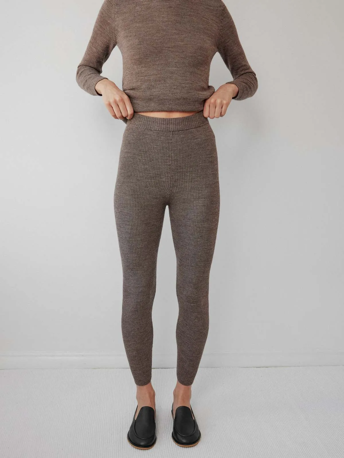 Layering Rib Leggings - Heathered Brown