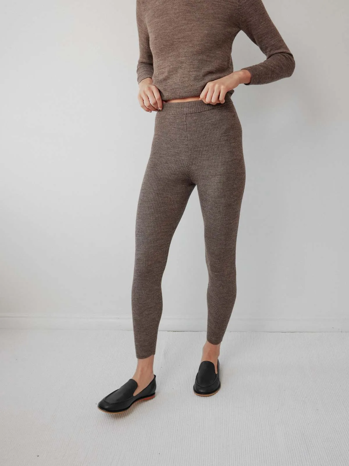 Layering Rib Leggings - Heathered Brown