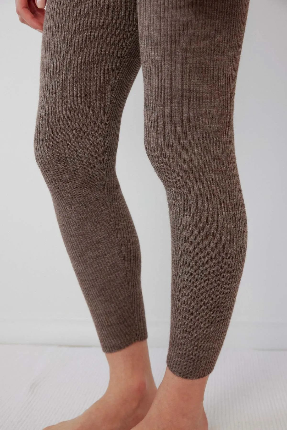 Layering Rib Leggings - Heathered Brown