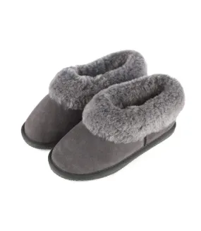 Leather womens/ladies sheepskin lined slipper boots grey Eastern Counties