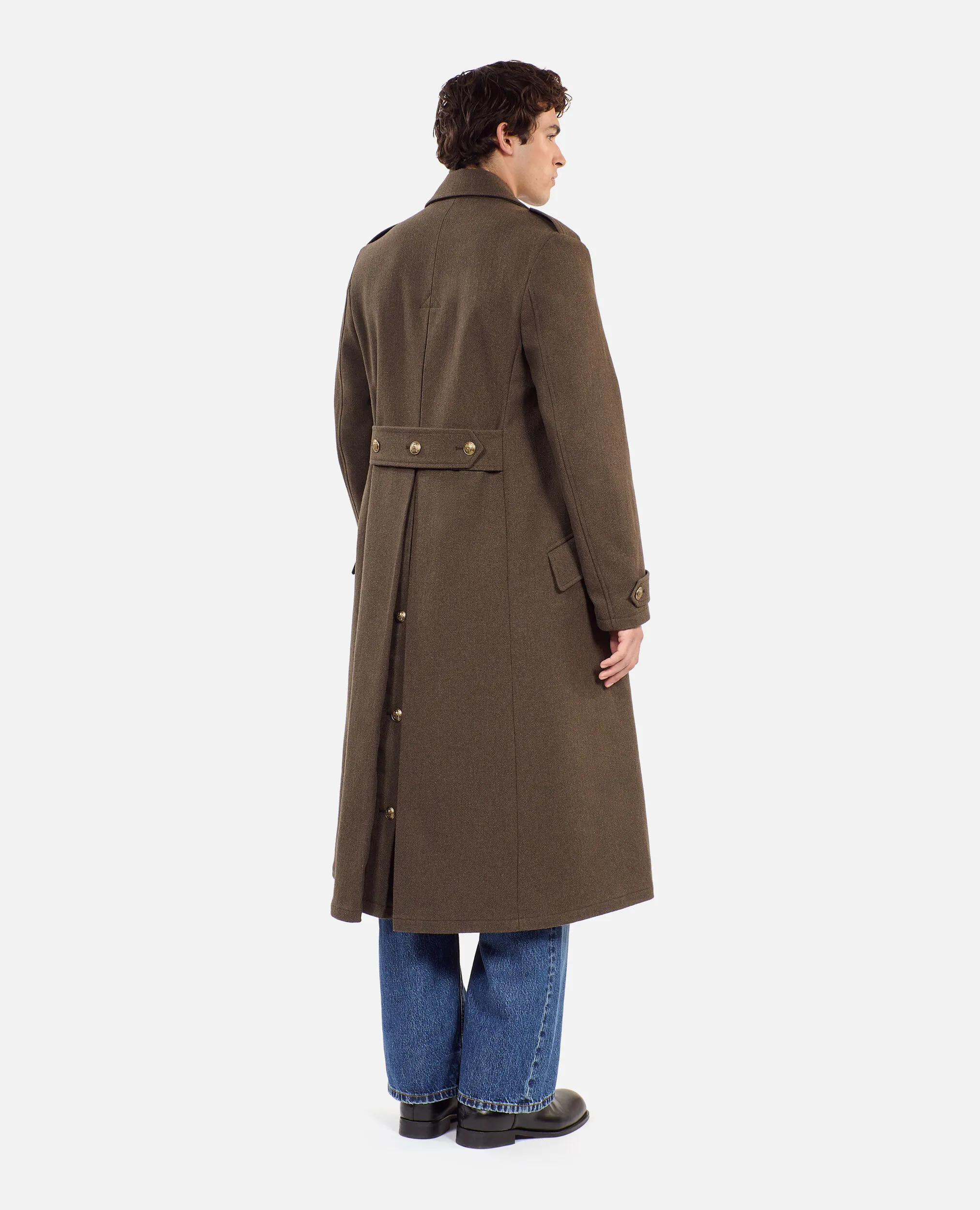 Long khaki officer-style coat