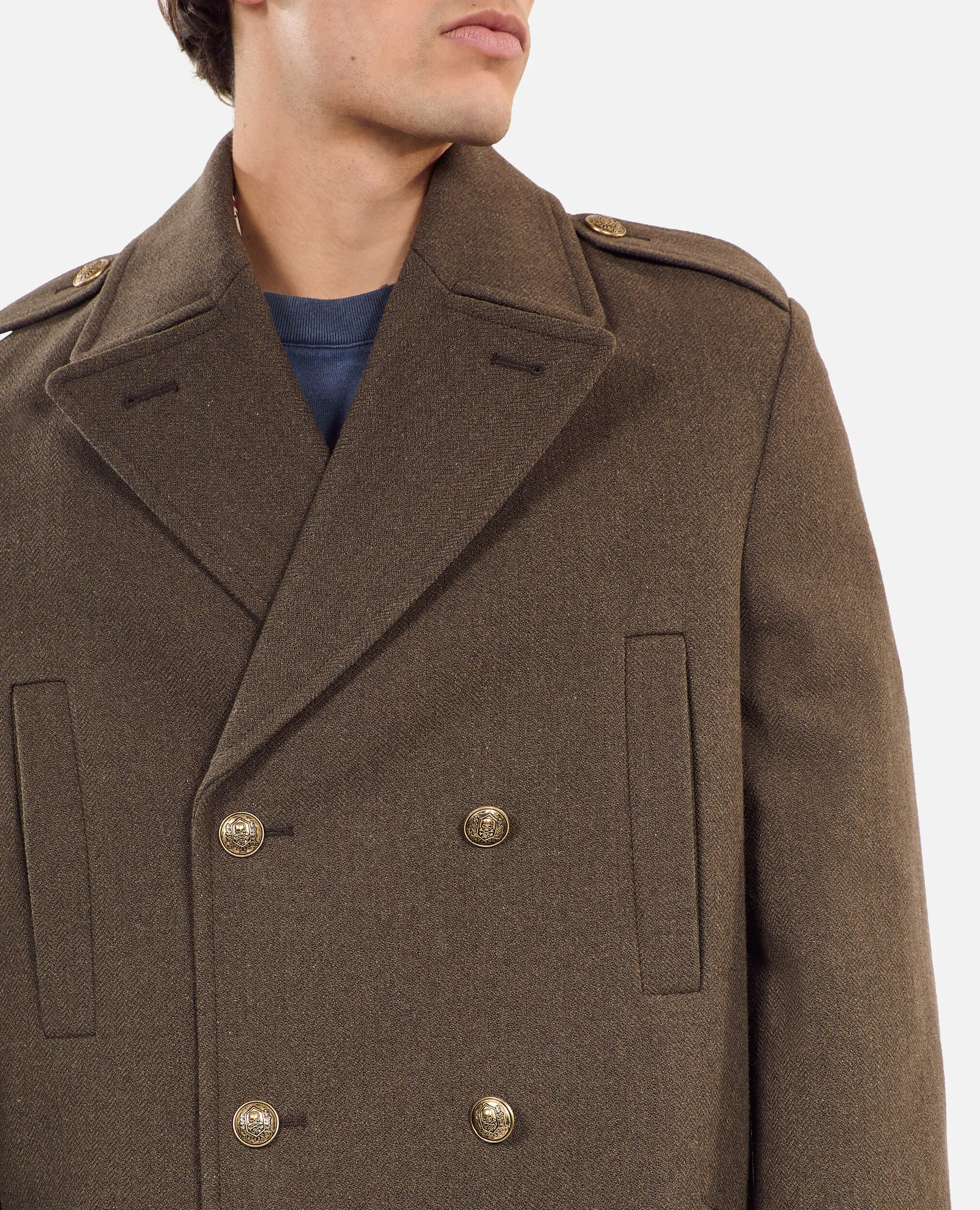 Long khaki officer-style coat