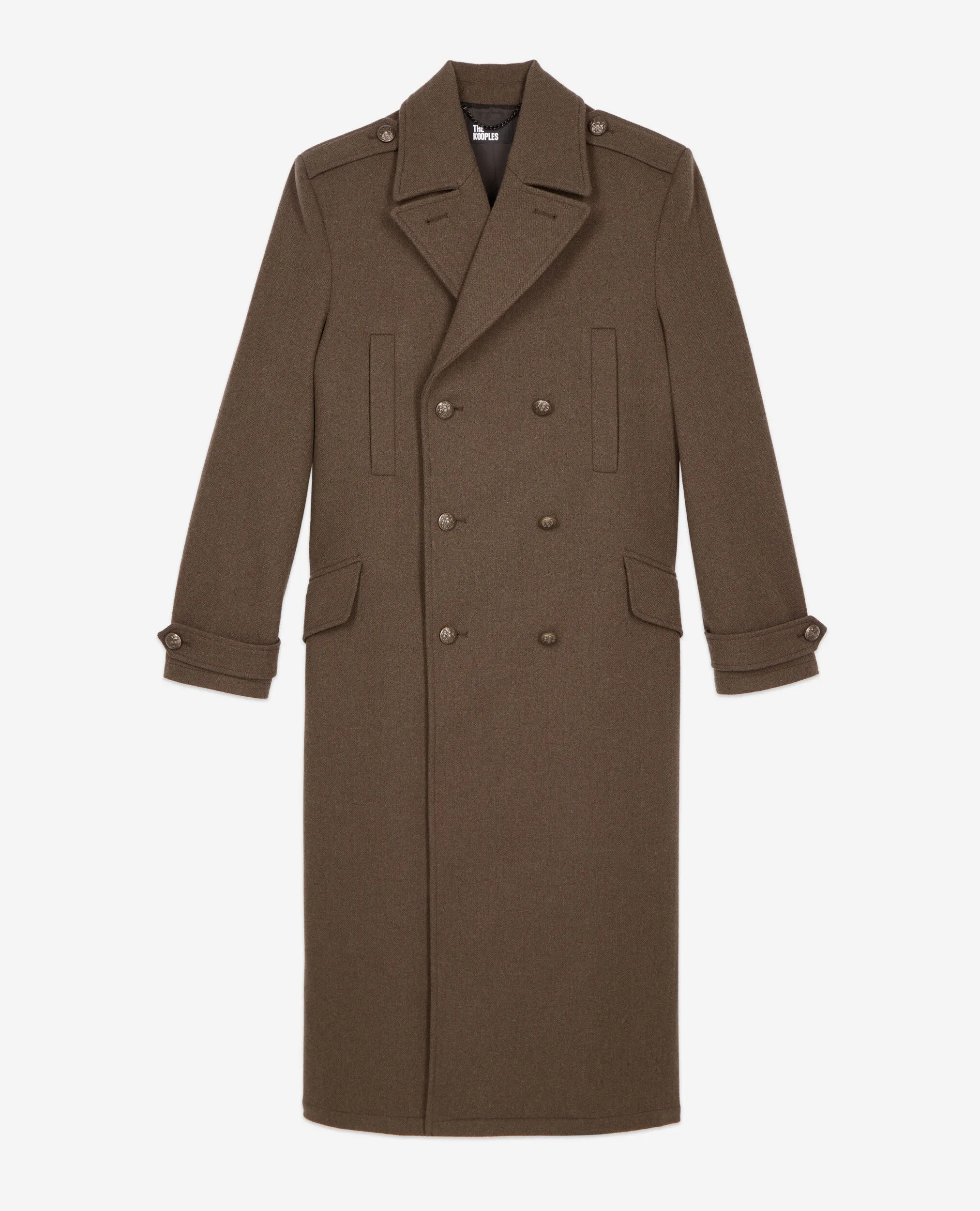 Long khaki officer-style coat