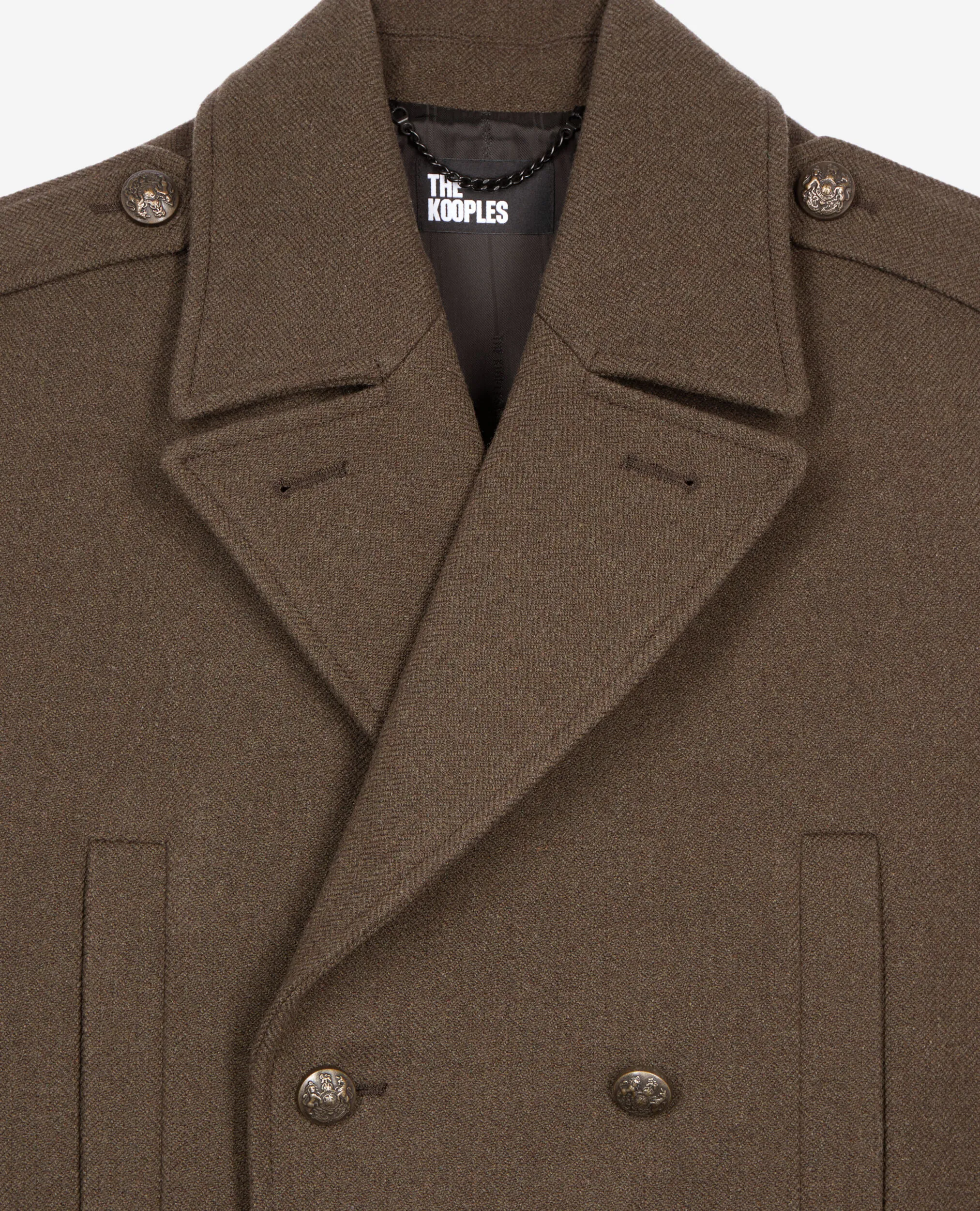 Long khaki officer-style coat