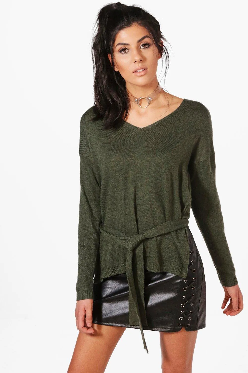 Maisie Tie Waist Fine Knit Sweater