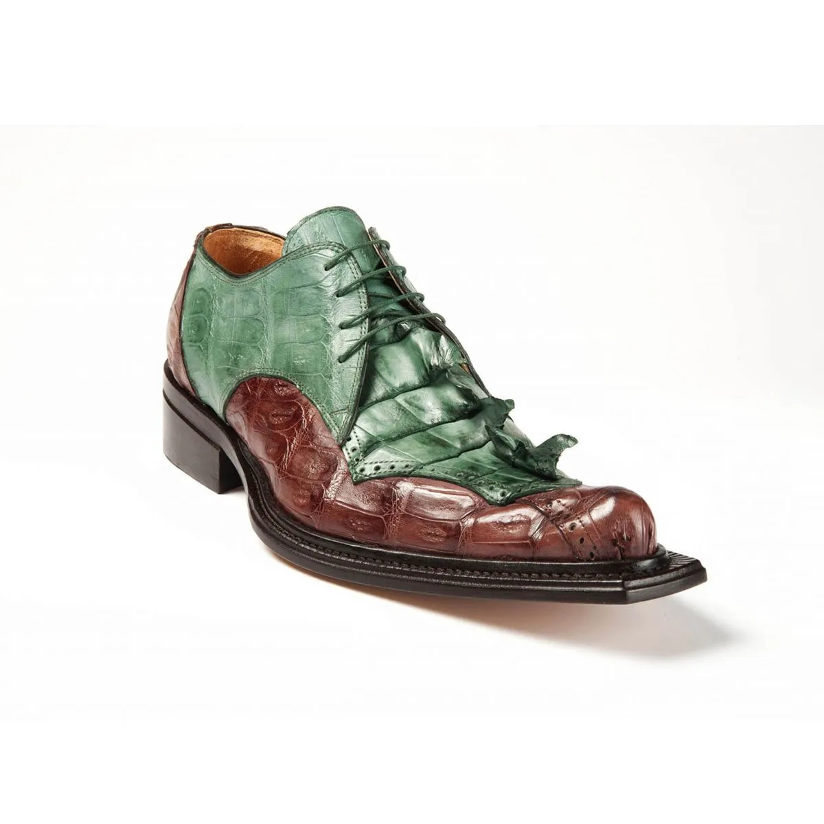 Mauri Men's Shoes Giotto Green & Brown Baby Crocodile Oxfords (MA4632)