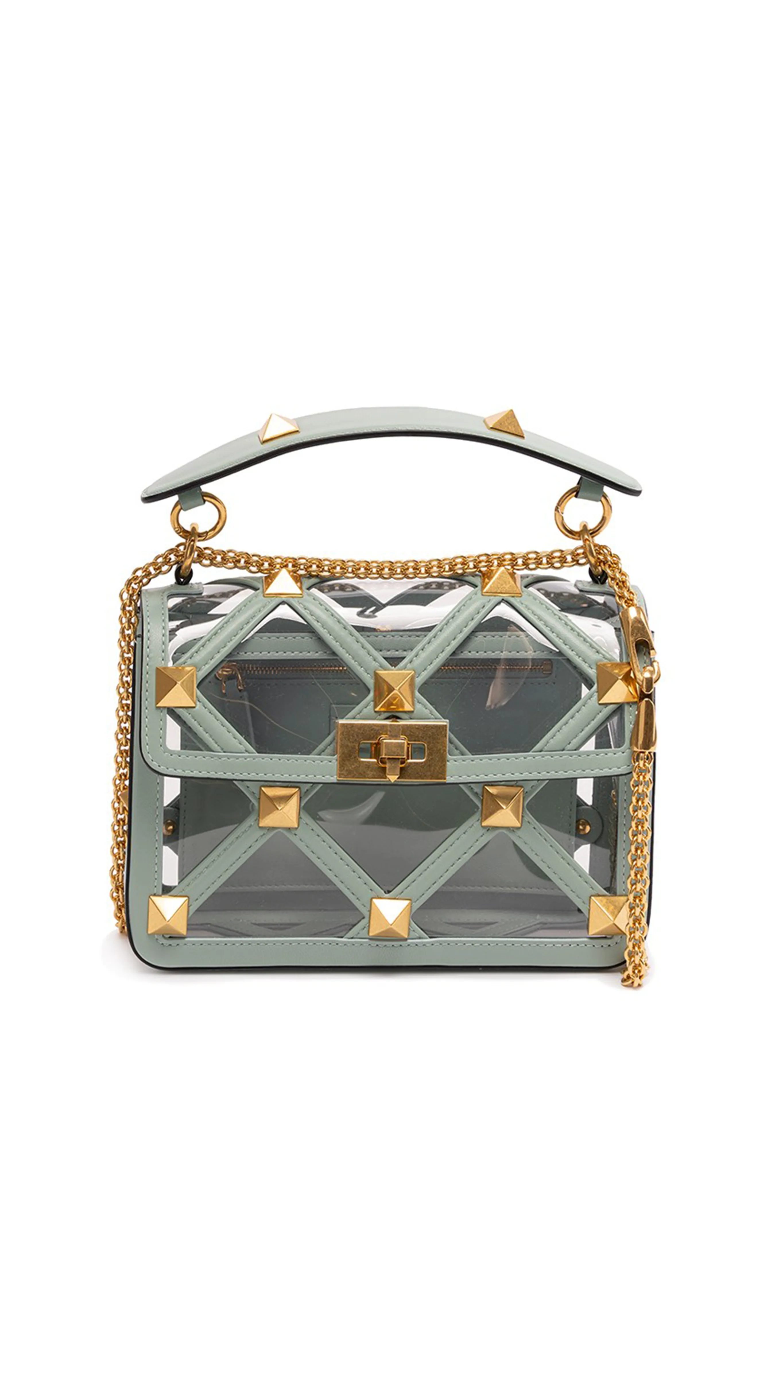 Medium Bag with Roman Stud Chain in Polymer Material - Transparent/Morning Dew