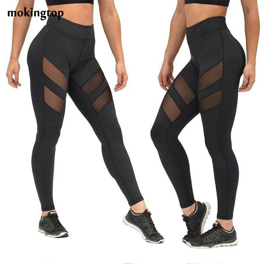 mokingtop Legging Elastic Patchwork Mesh Women Leggings Fitness High Waist Women Wofkout Clothes Pantalon Femme#0521 SM6