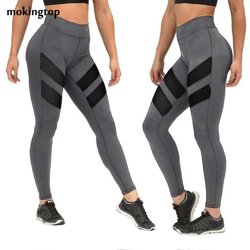 mokingtop Legging Elastic Patchwork Mesh Women Leggings Fitness High Waist Women Wofkout Clothes Pantalon Femme#0521 SM6