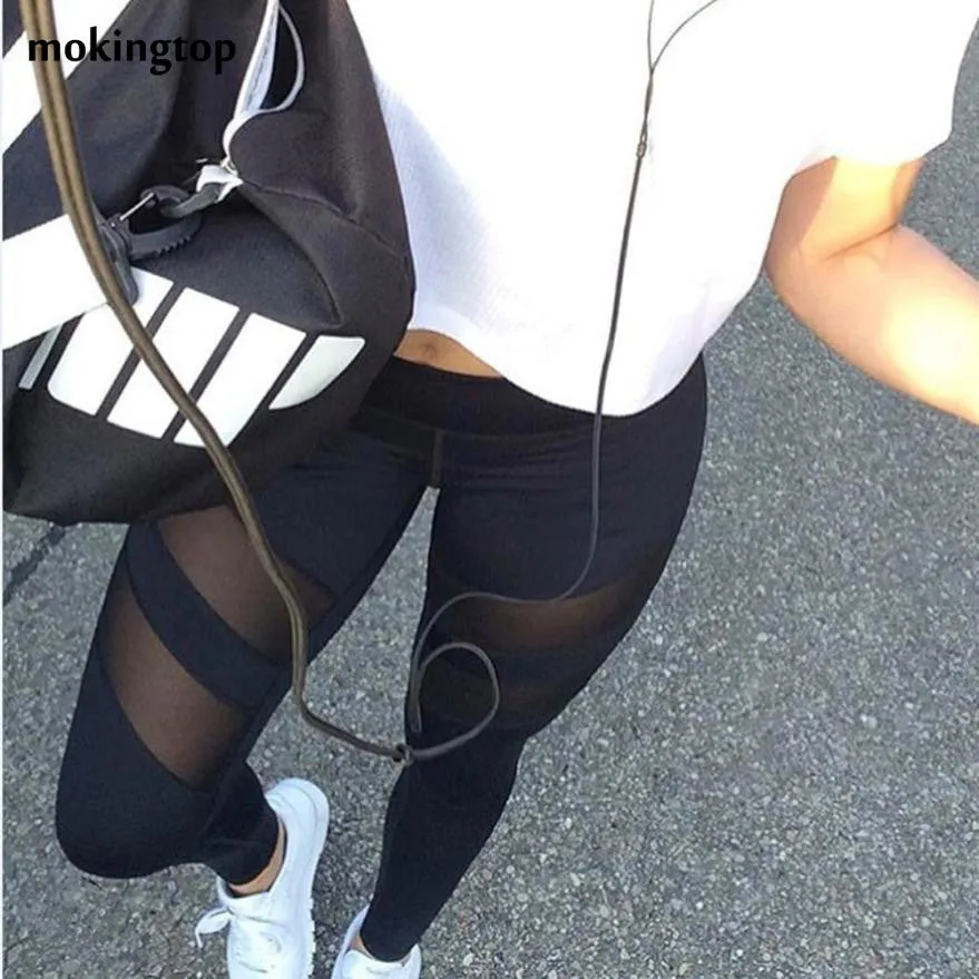 mokingtop Legging Elastic Patchwork Mesh Women Leggings Fitness High Waist Women Wofkout Clothes Pantalon Femme#0521 SM6