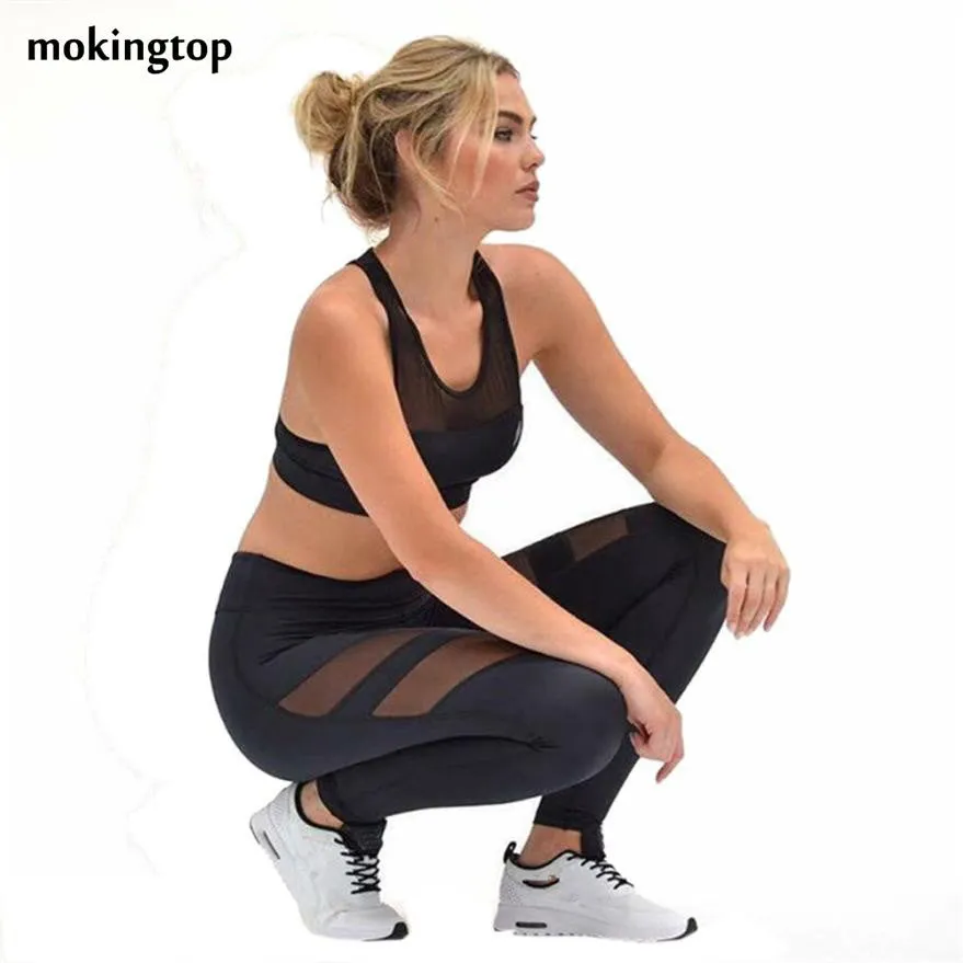 mokingtop Legging Elastic Patchwork Mesh Women Leggings Fitness High Waist Women Wofkout Clothes Pantalon Femme#0521 SM6