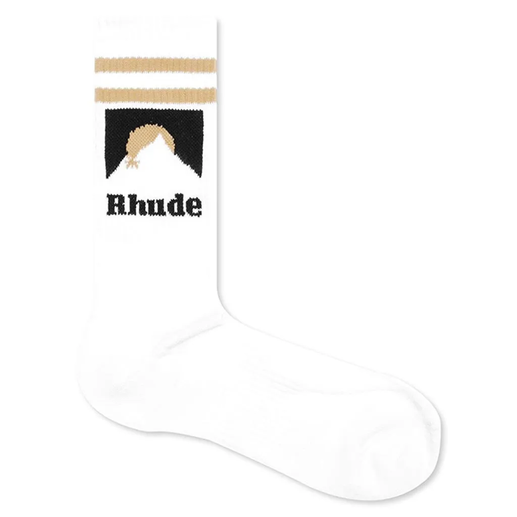 Mountain Logo Socks - White/Black/Gold