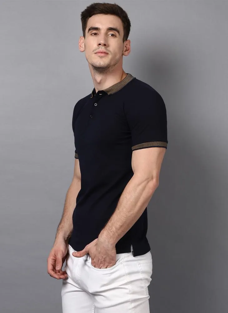 Navy Polo Neck with Contrast Collar