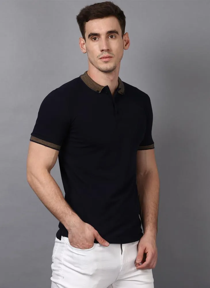 Navy Polo Neck with Contrast Collar