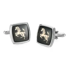 New High Quality Enamel Craft Black Square Golden Horse Cufflinks