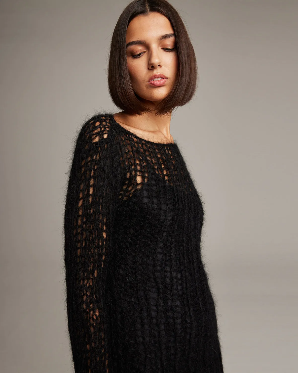 Open Mesh Boatneck Sweater