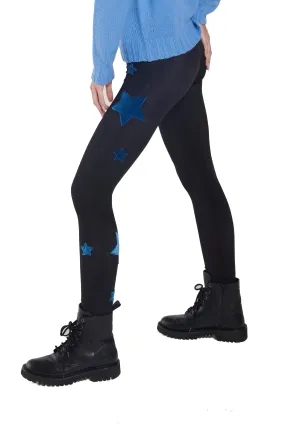 Orione Leggings in Lycra Felpata e Stelle Azzurro Pavone