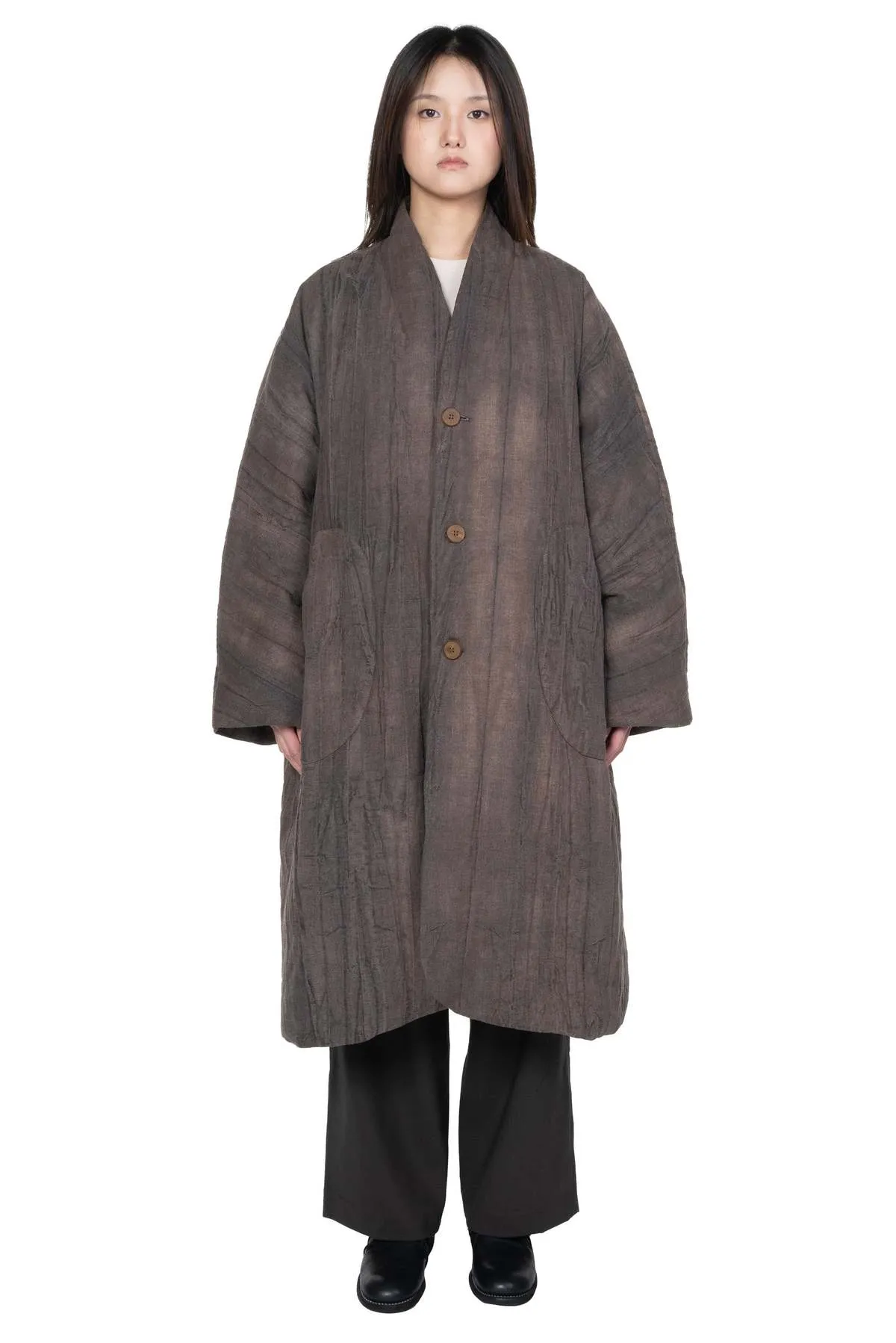 Padded Long Coat - Mud Brown