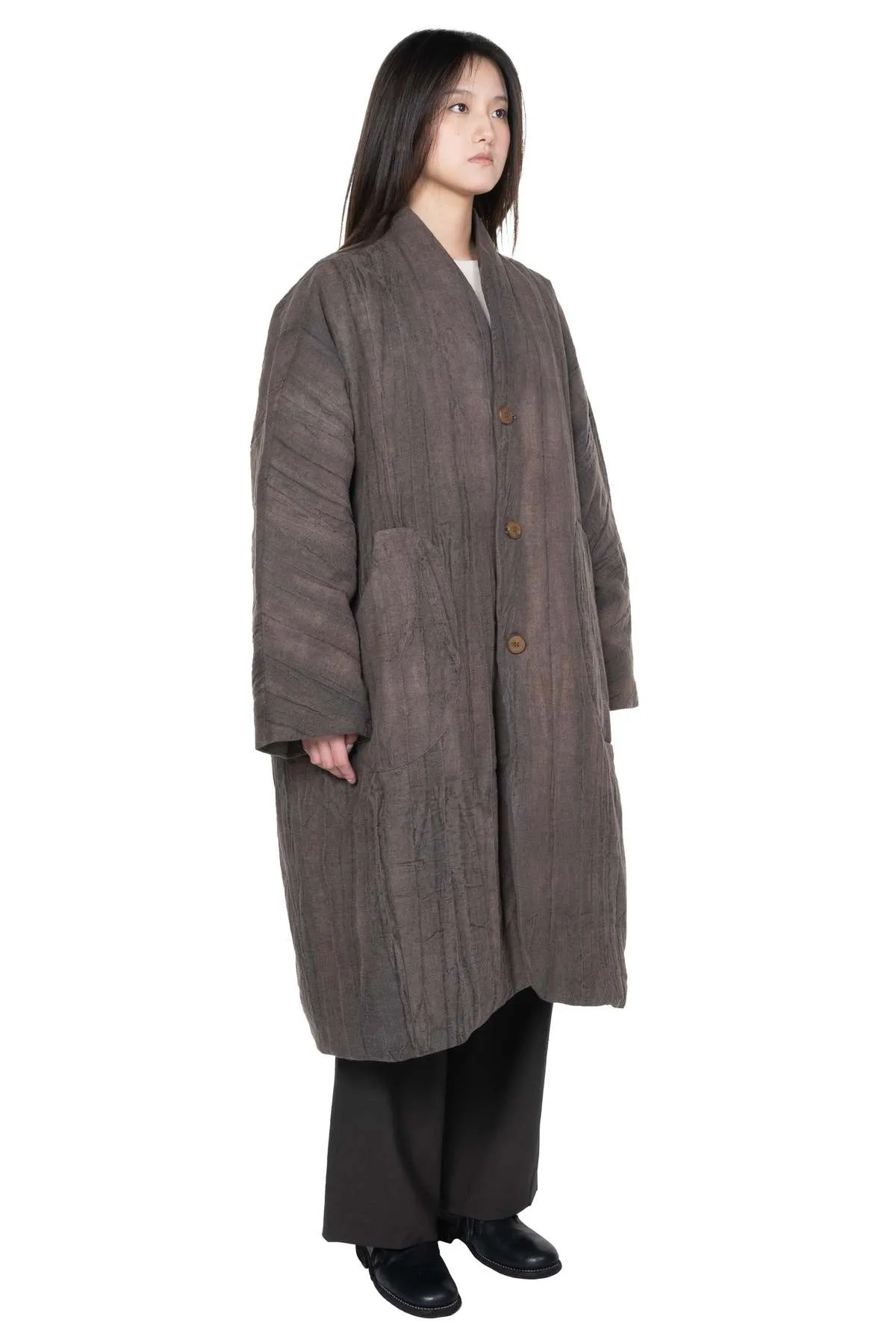 Padded Long Coat - Mud Brown