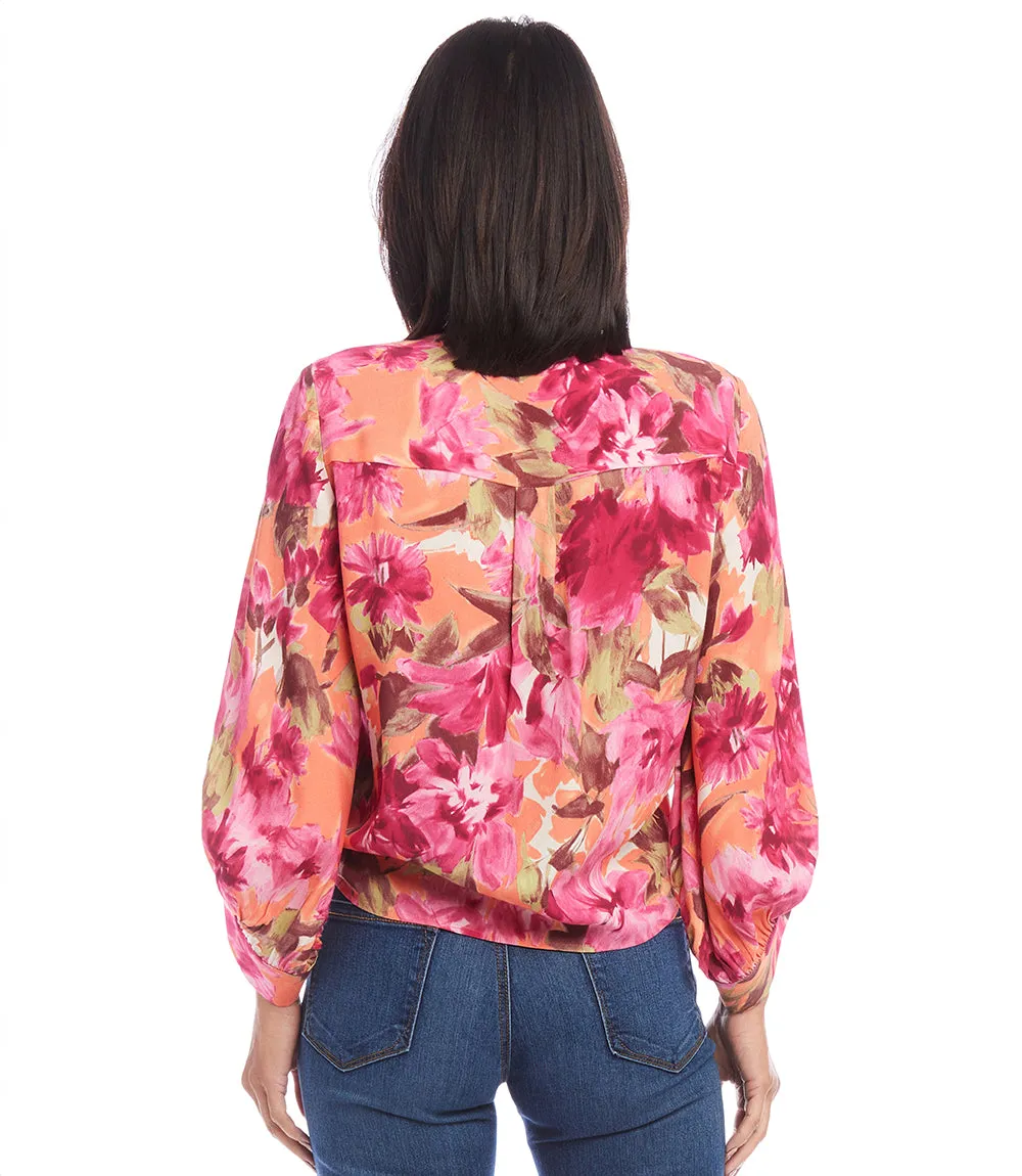 Petite Size Blouson Sleeve Tie-Front Top