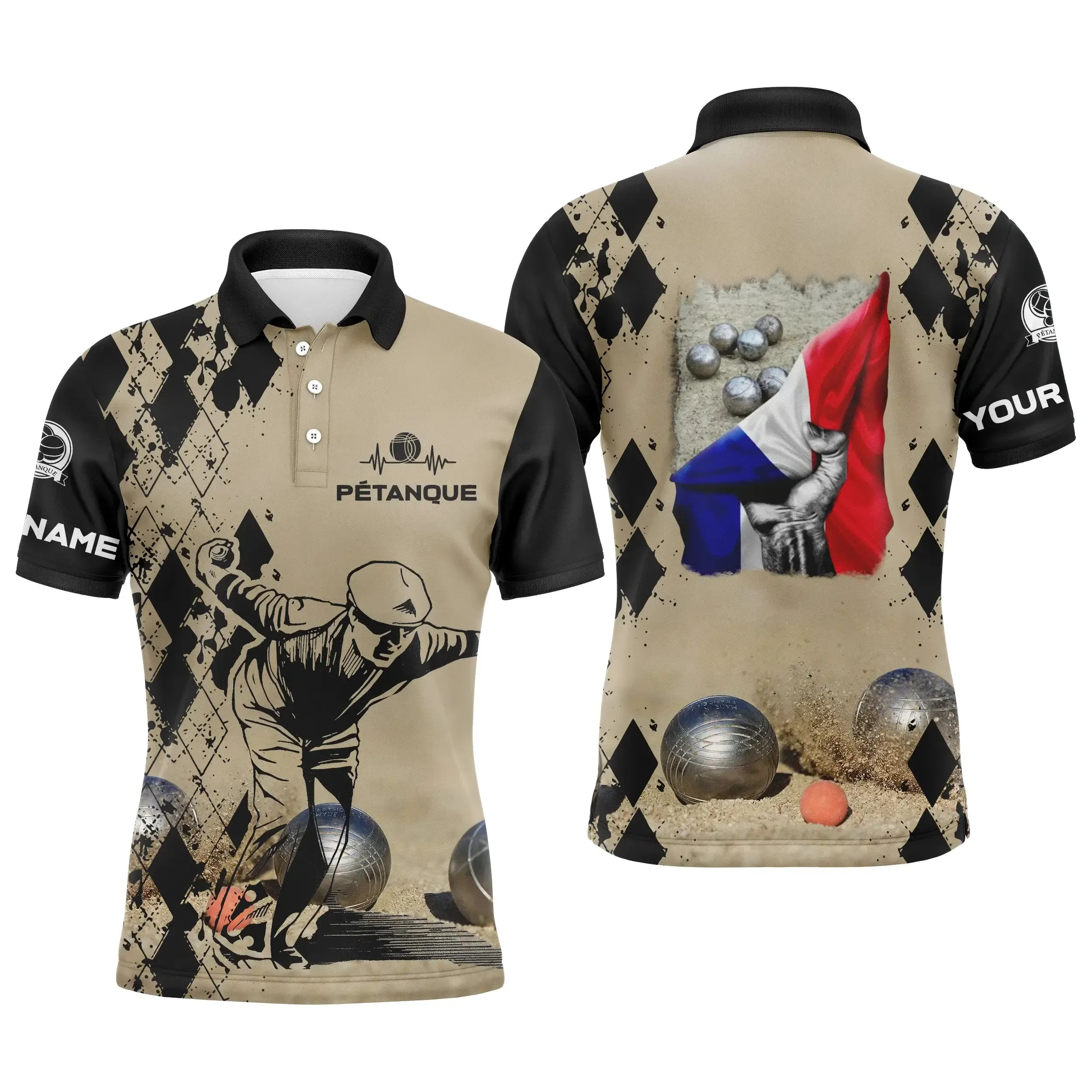 Polo Pétanque, Cadeau Personnalisé Bouliste, Drapeau France - CT13092365