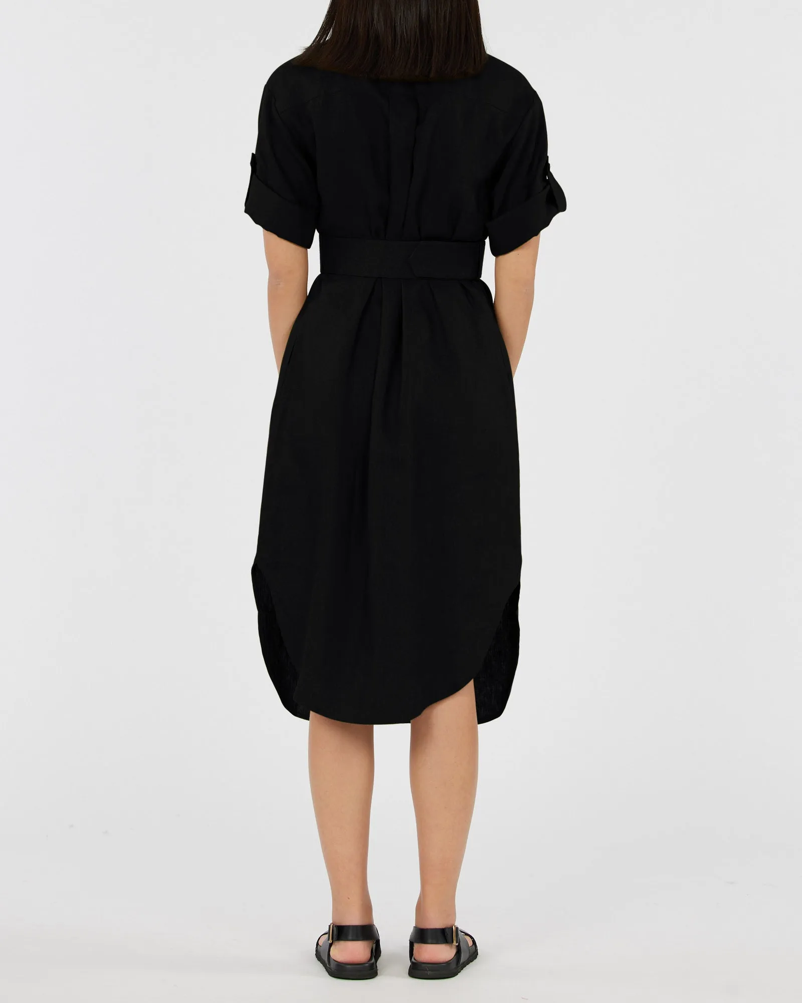 Provence Linen Shirt Dress - Black