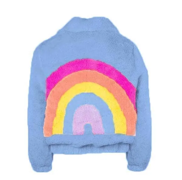 Rainbow Faux Fur Coat Baby Blue