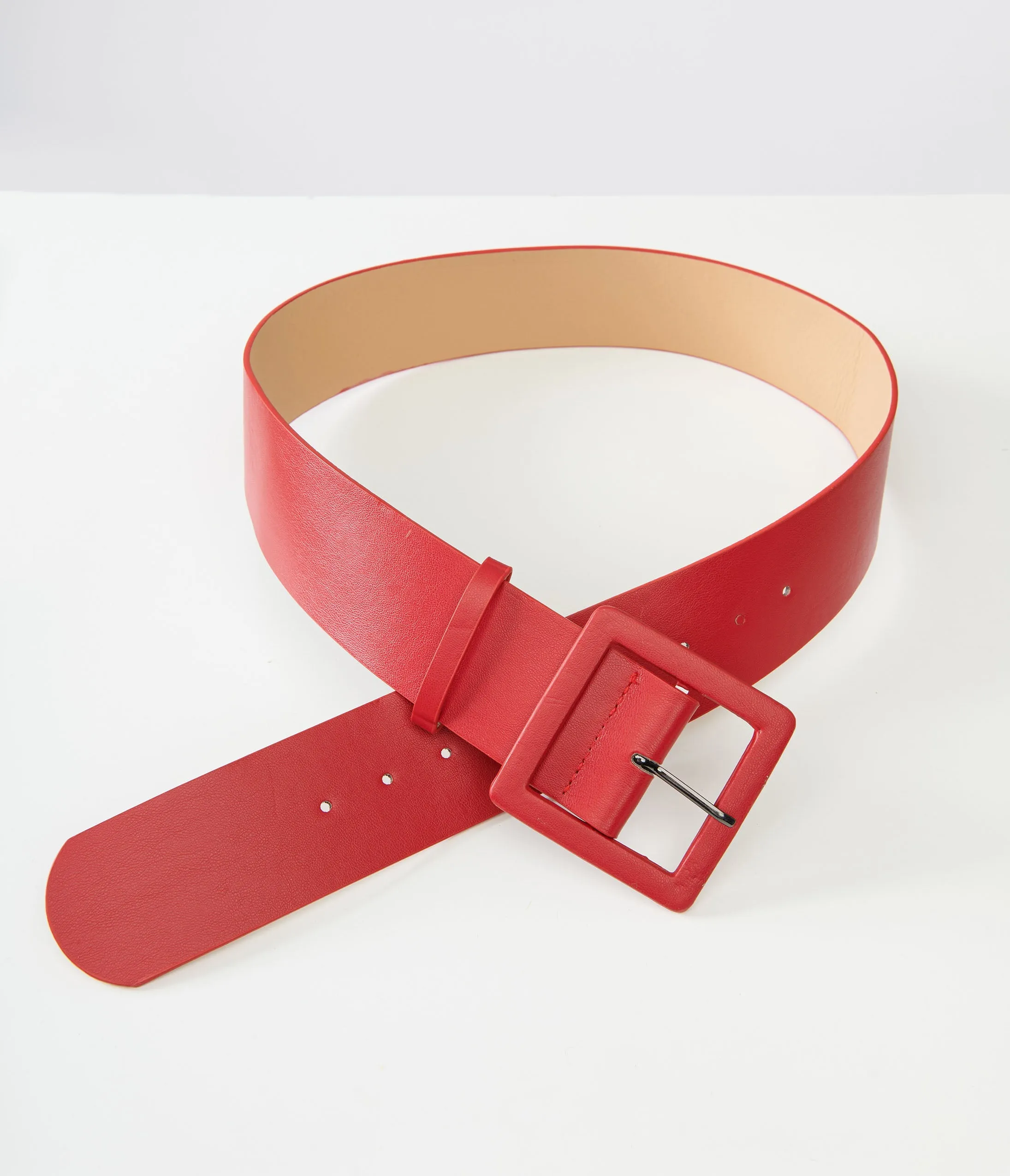 Red Leatherette Wide Square Belt