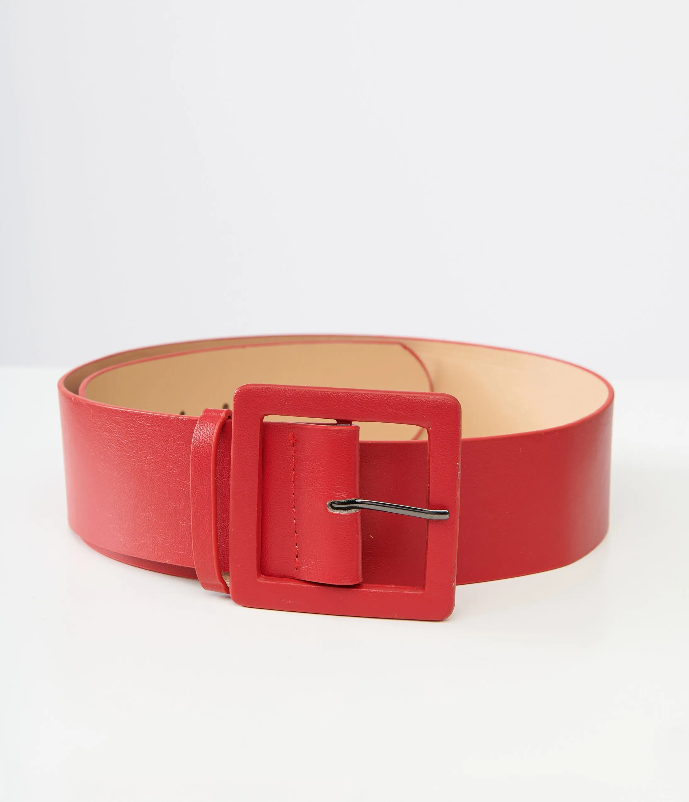 Red Leatherette Wide Square Belt