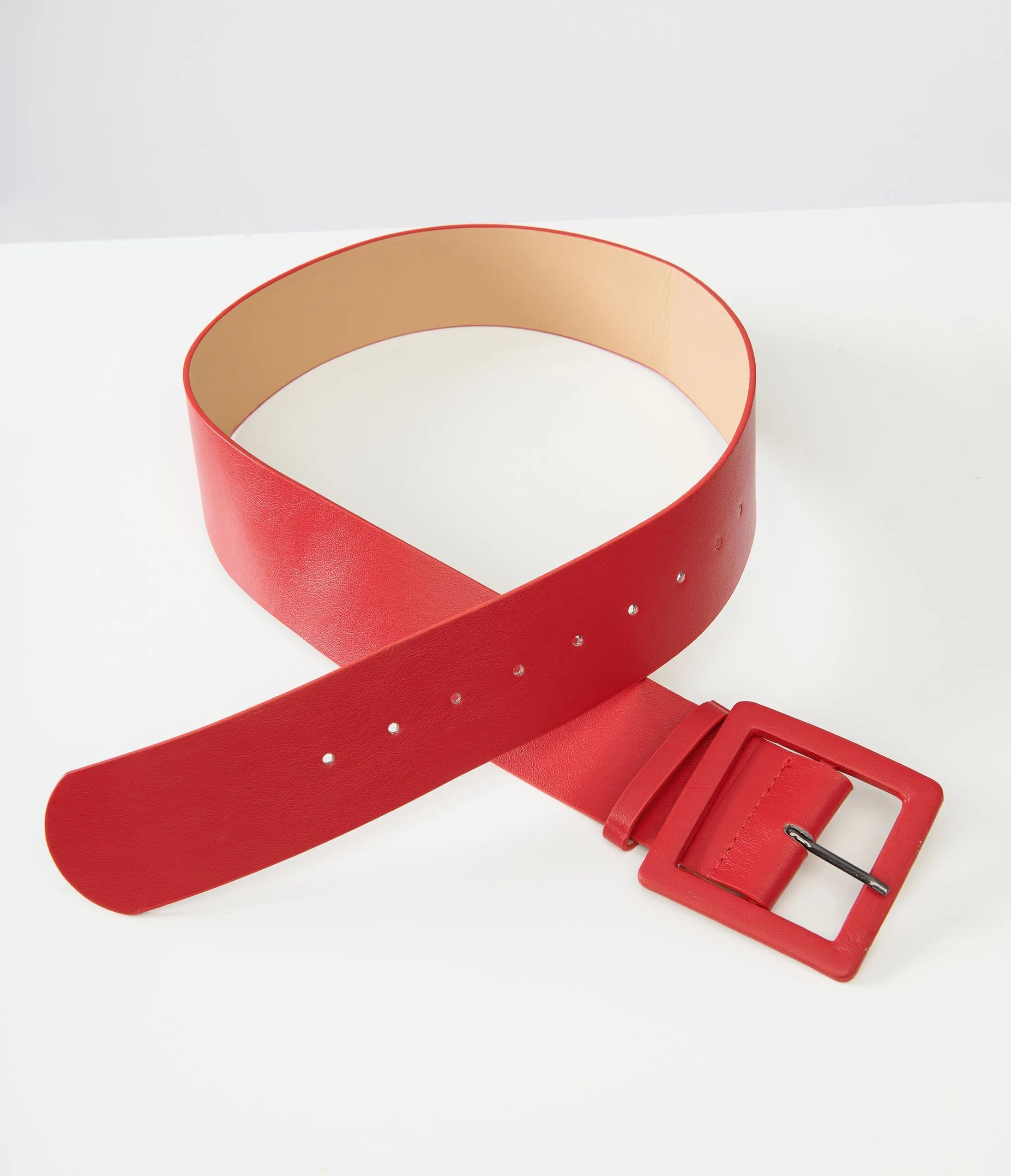 Red Leatherette Wide Square Belt