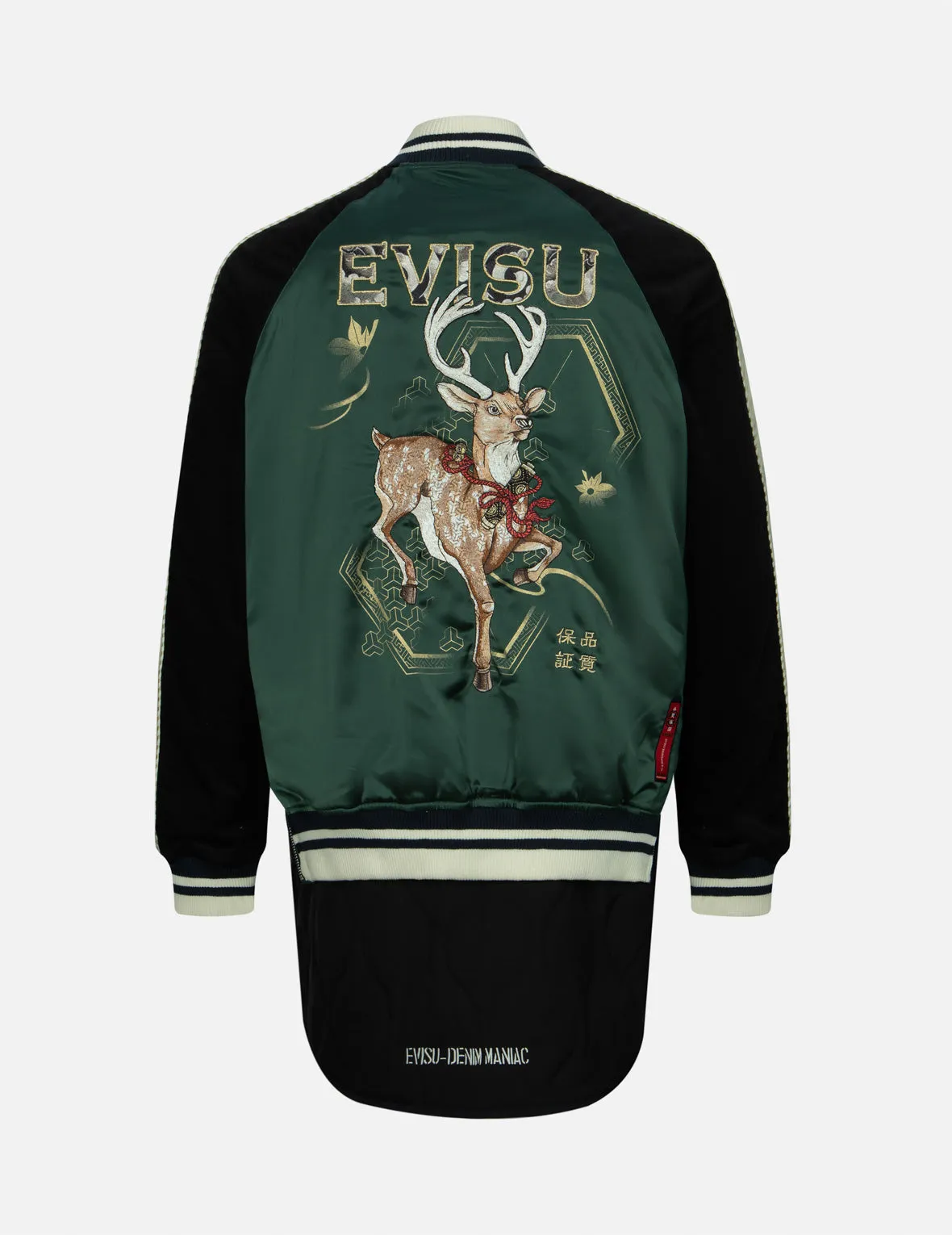 Rhinestone Patchwork Deer and Logo Embroidery Loose Fit Souvenir Jacket.