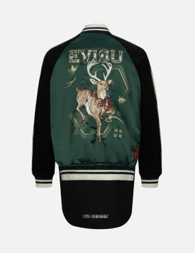 Rhinestone Patchwork Deer and Logo Embroidery Loose Fit Souvenir Jacket.