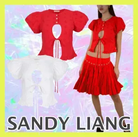 SANDY LIANG  |Cotton Short Sleeves Elegant Style Shirts & Blouses