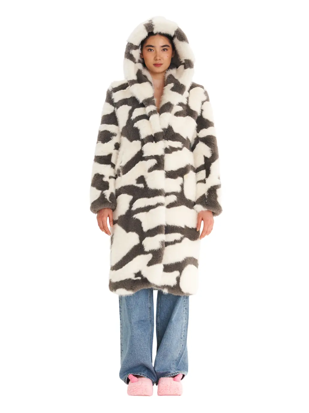 		Saylor  Grey Camo Faux Fur Coat	